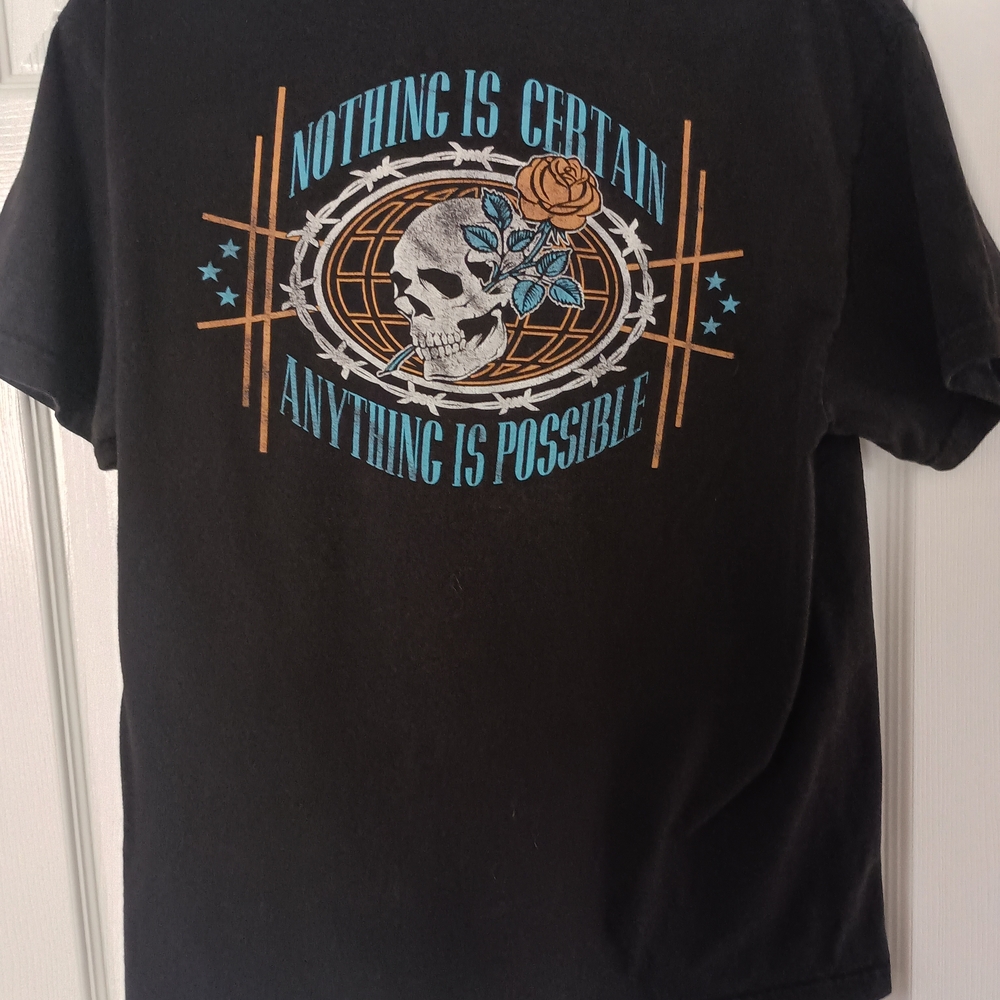 Empyre Black Tee with Skull and Rose Graphic